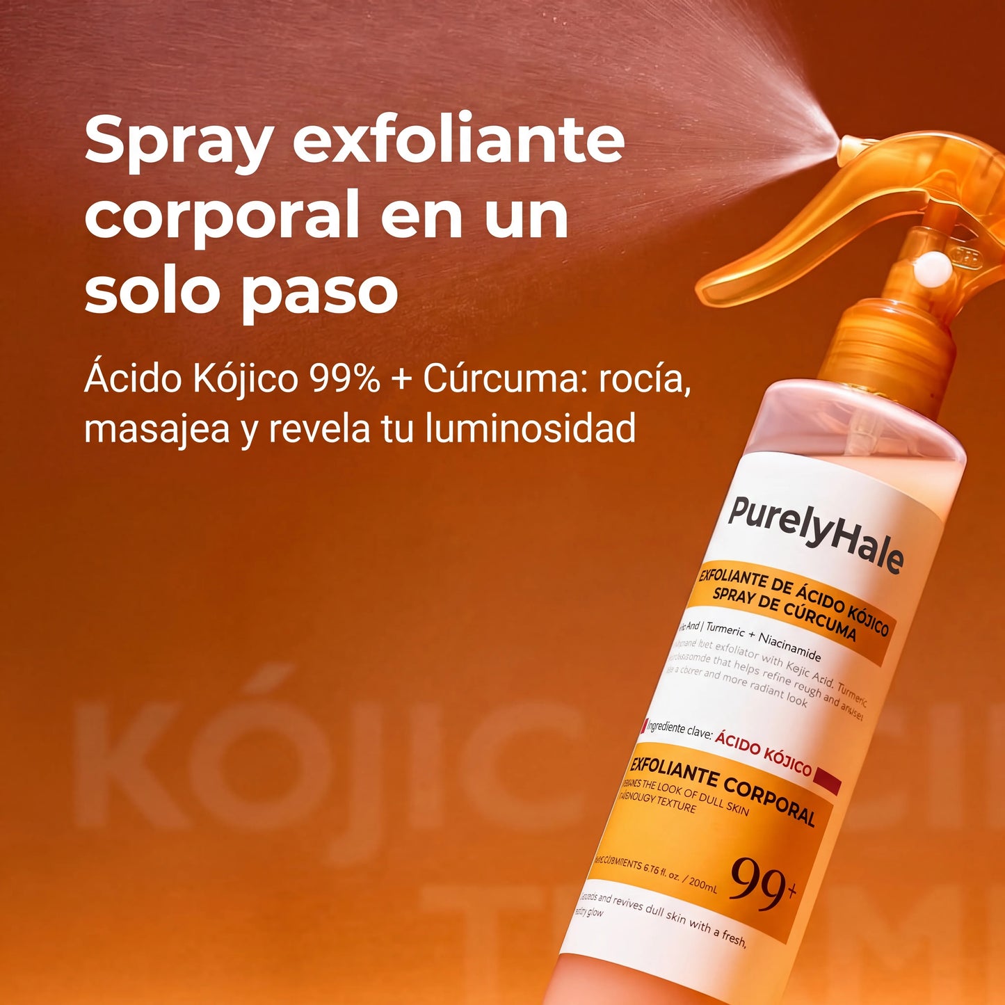 PurelyHale Glow Renove — Spray Exfoliante Corporal Ácido Kójico 99% y Cúrcuma 200ml