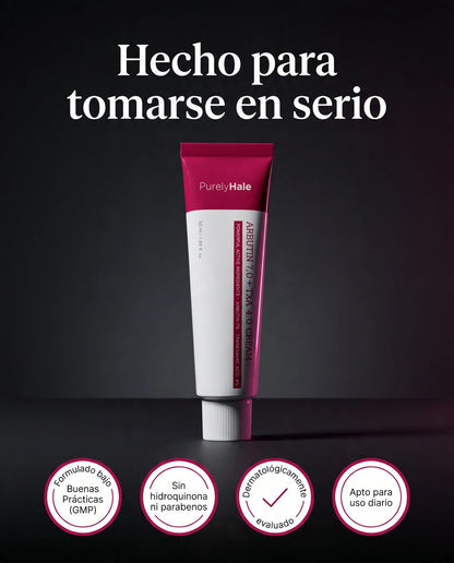 PurelyHale Tono Perfecto — Arbutin 7% + TXA 4% Cream Crema correctora de manchas y paño · Doble activo